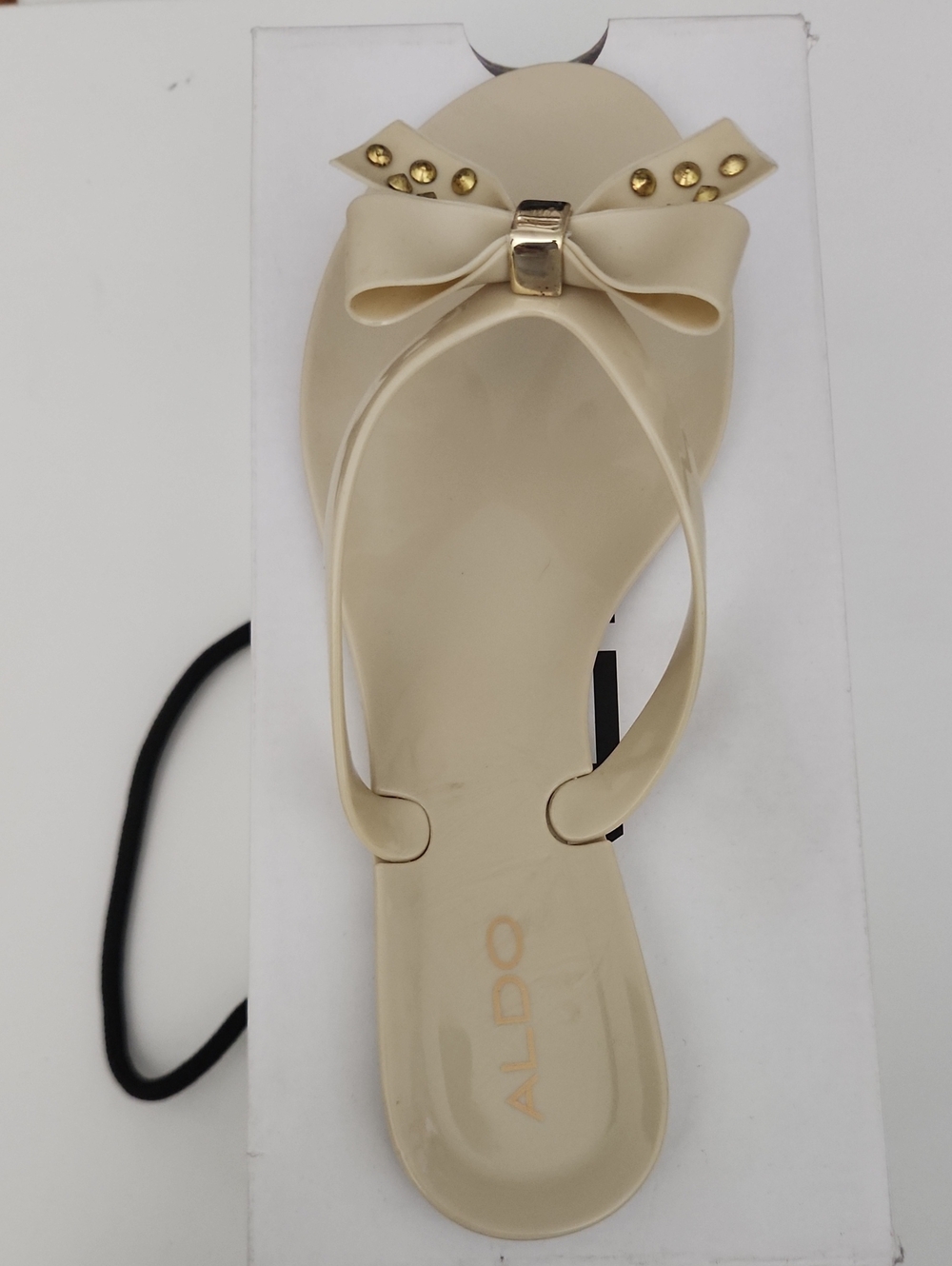 ALDO Women's Cream Bow Sandal with Gold Studs